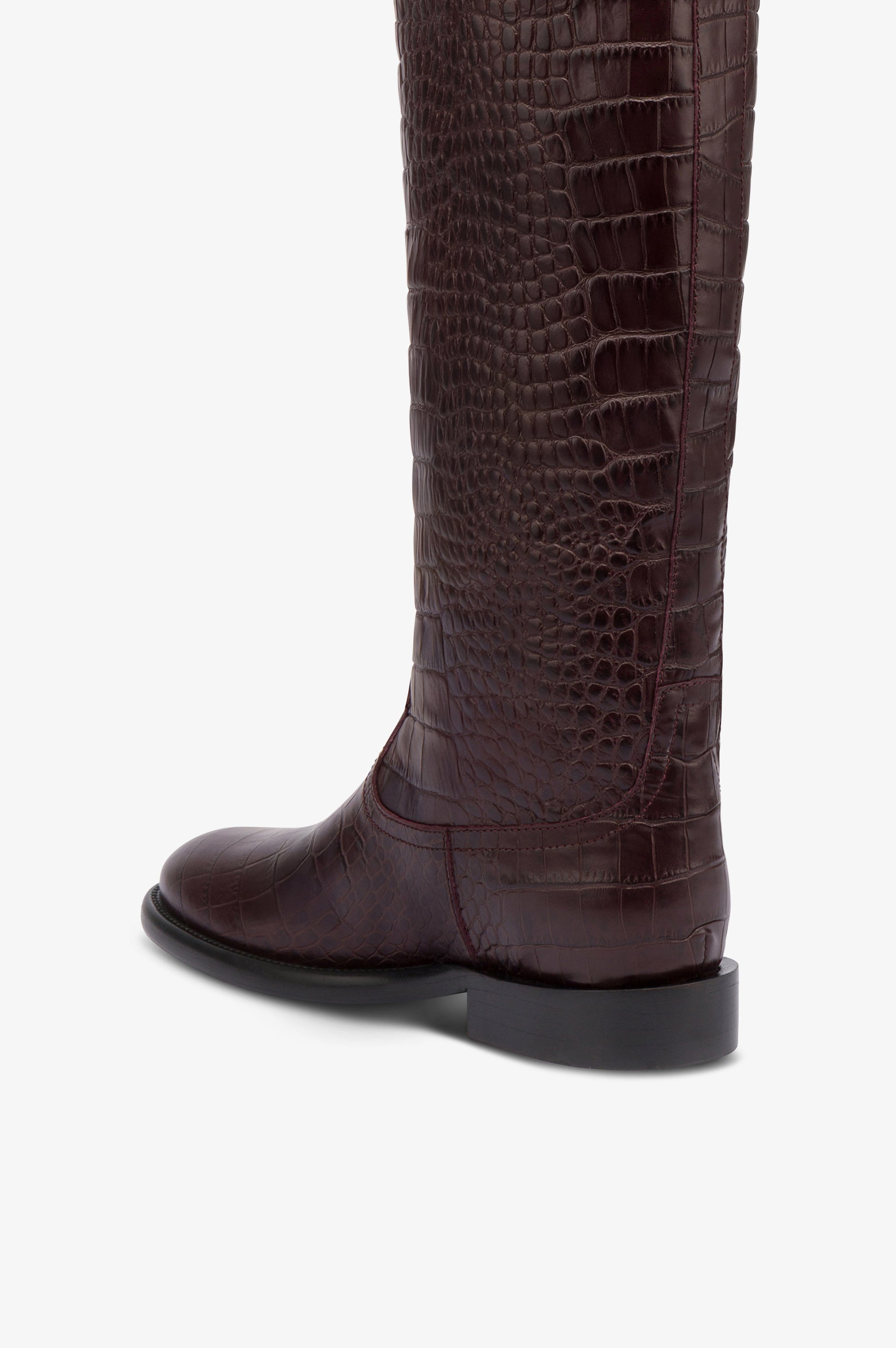 Bottes en cuir croco rouge sombre