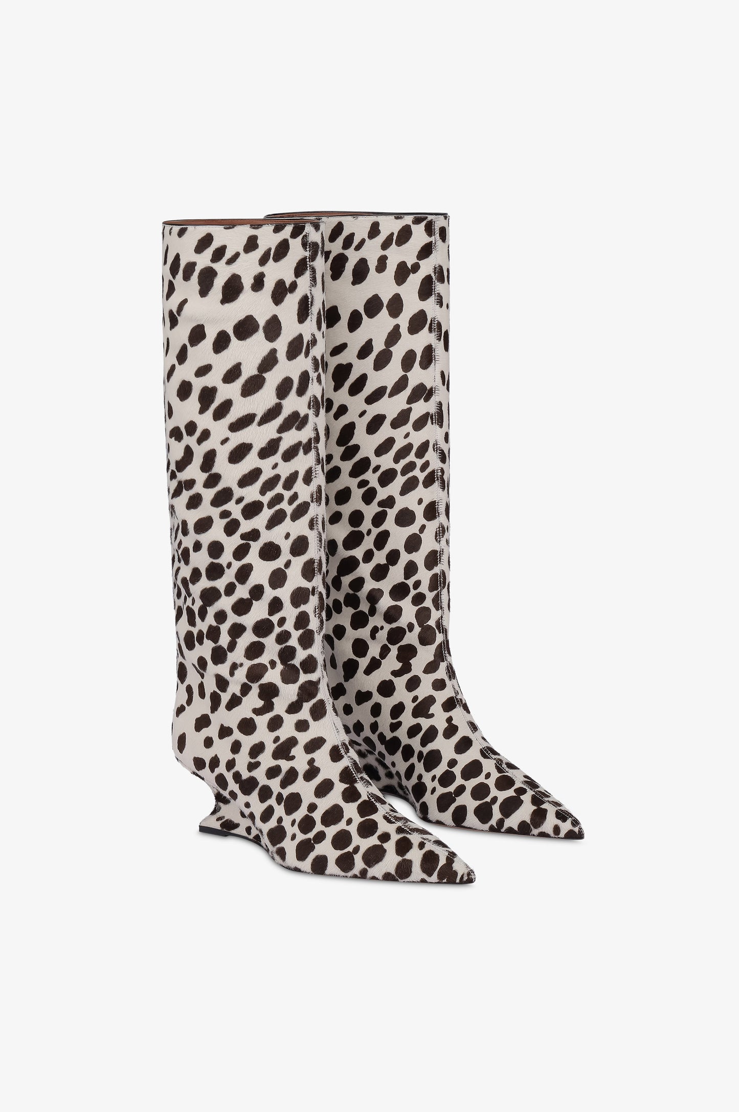 Bottes en cuir de vache imprime couleur blanc et marron fonce