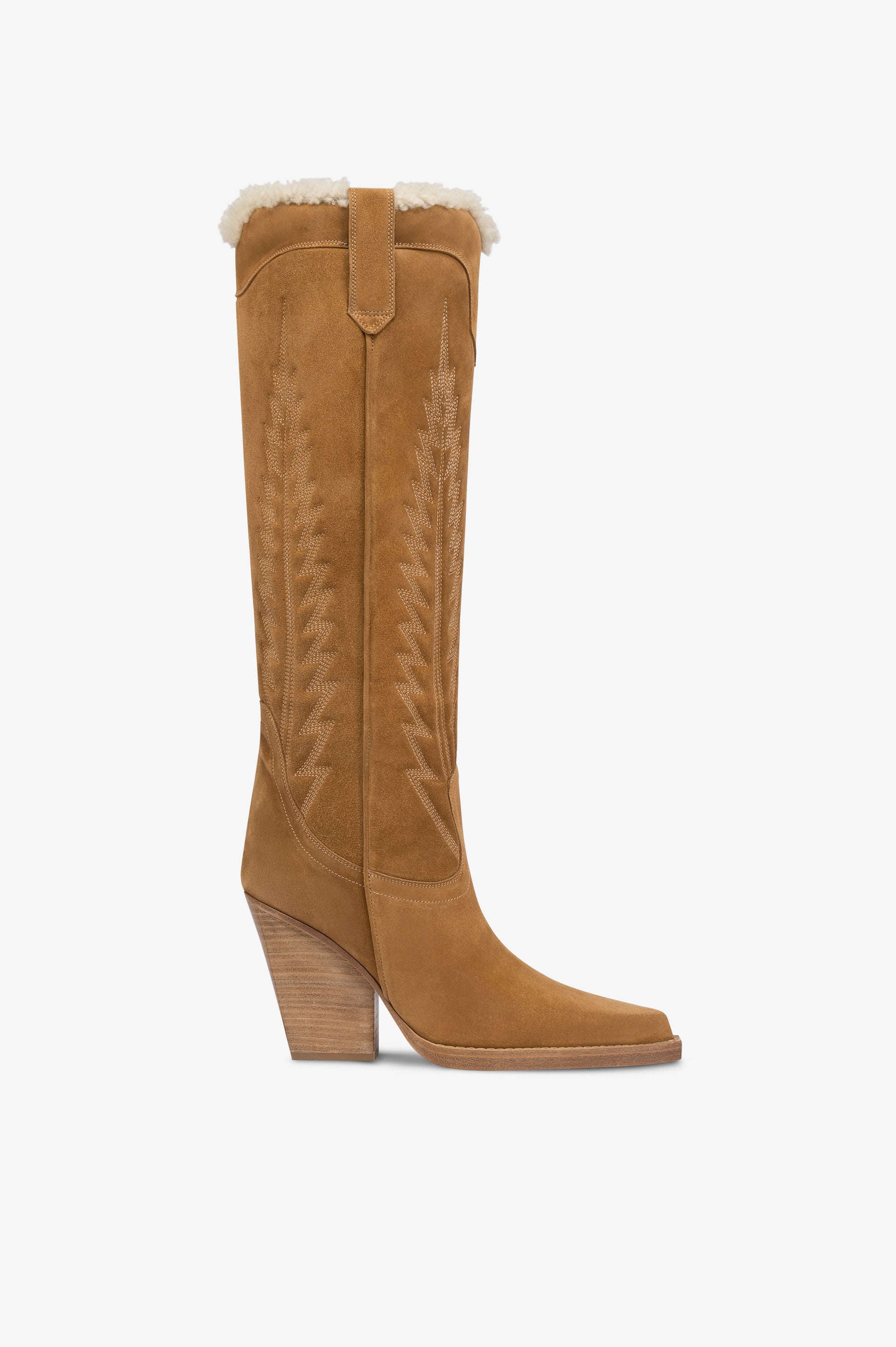 Texan boots in beige calf suede leather.