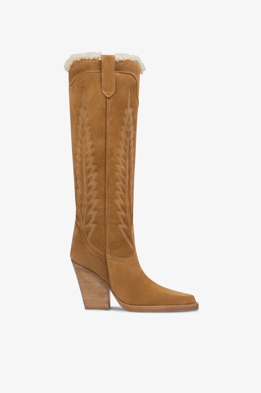 Texan boots in beige calf suede leather.