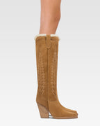 Texanische Stiefel aus beigem Kalbsveloursleder.