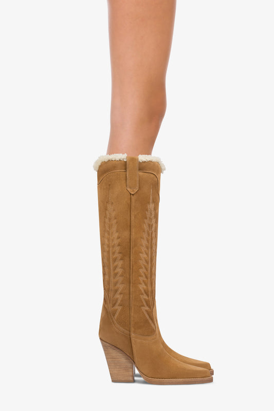 Texan boots in beige calf suede leather.