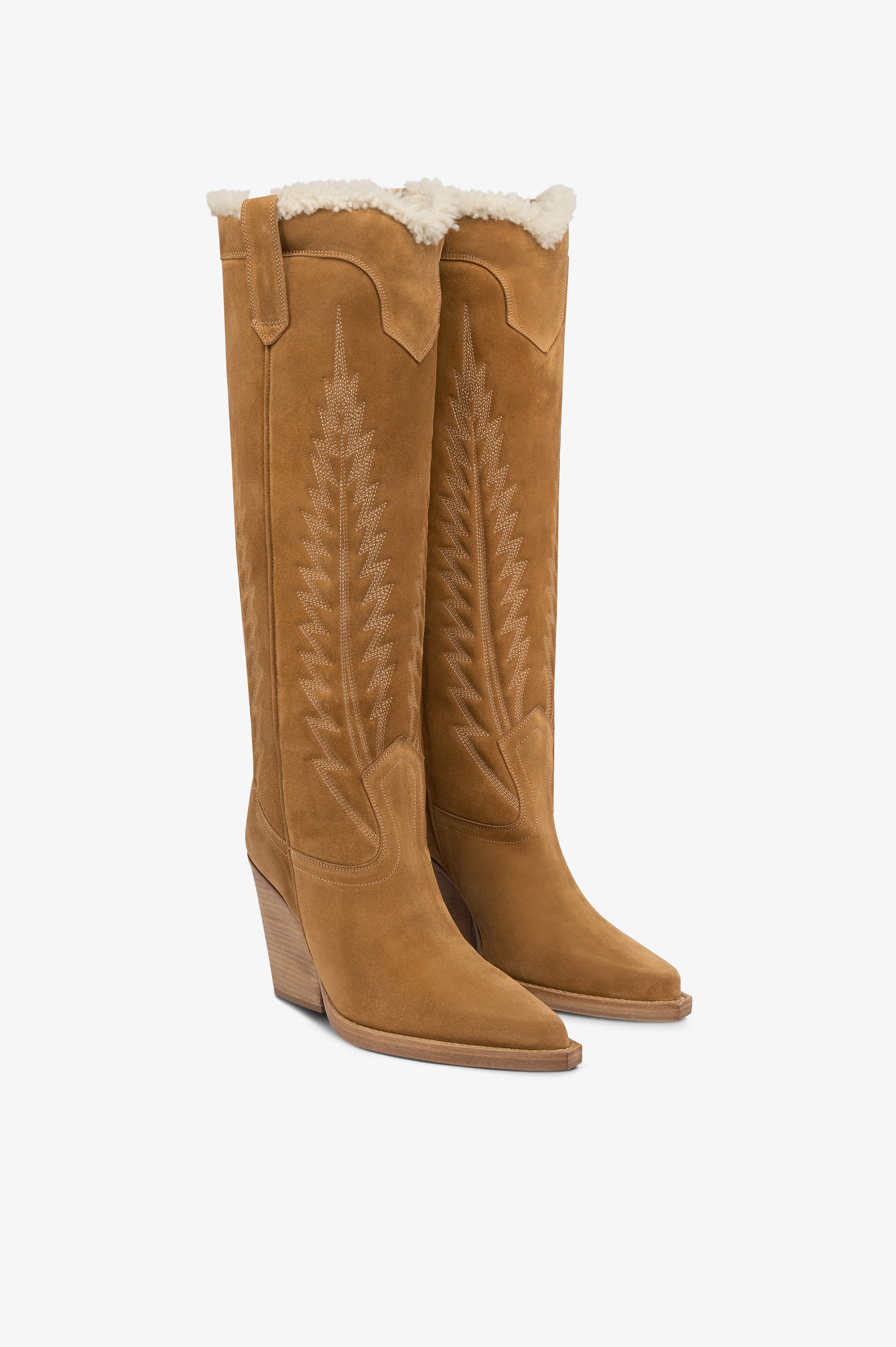 Texan boots in beige calf suede leather.