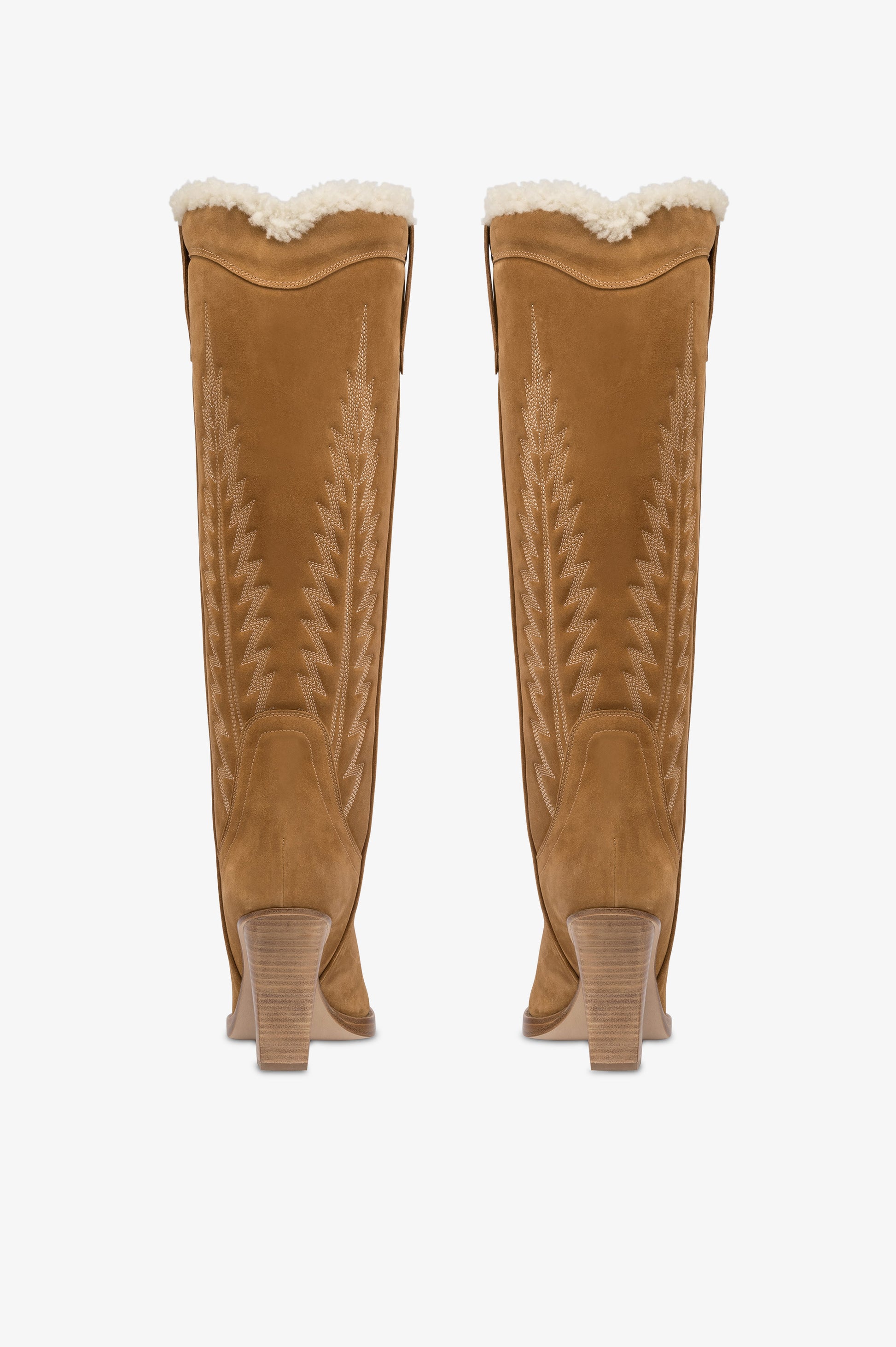 Texan boots in beige calf suede leather.