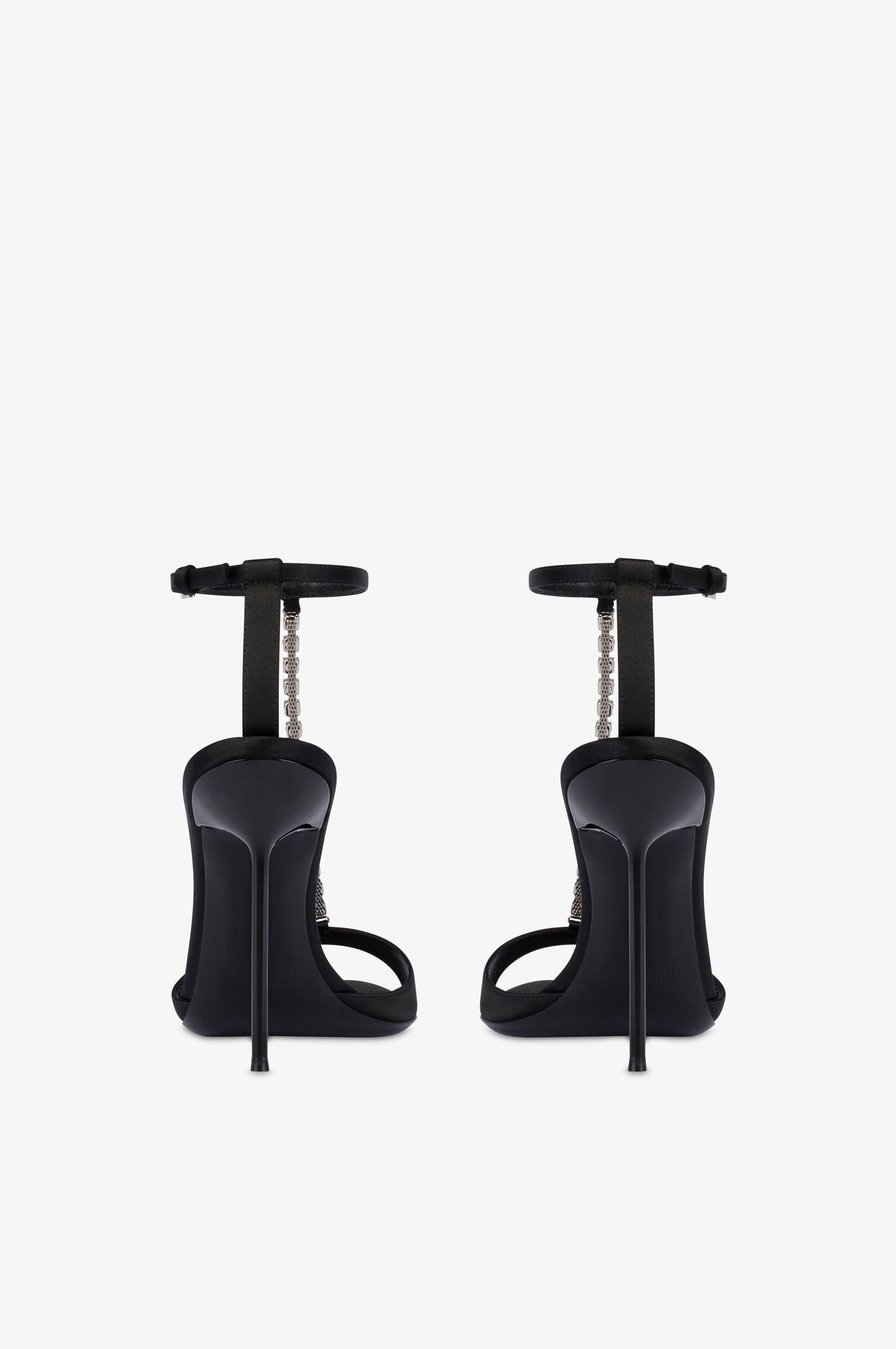 T-strap sandals in black satin with stud detailing.