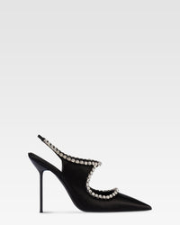 Slingbacks in raso nero con castoni ricamati — Nero/Cristalli