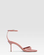 Ankle-strap sandals in Texas rose patent leather