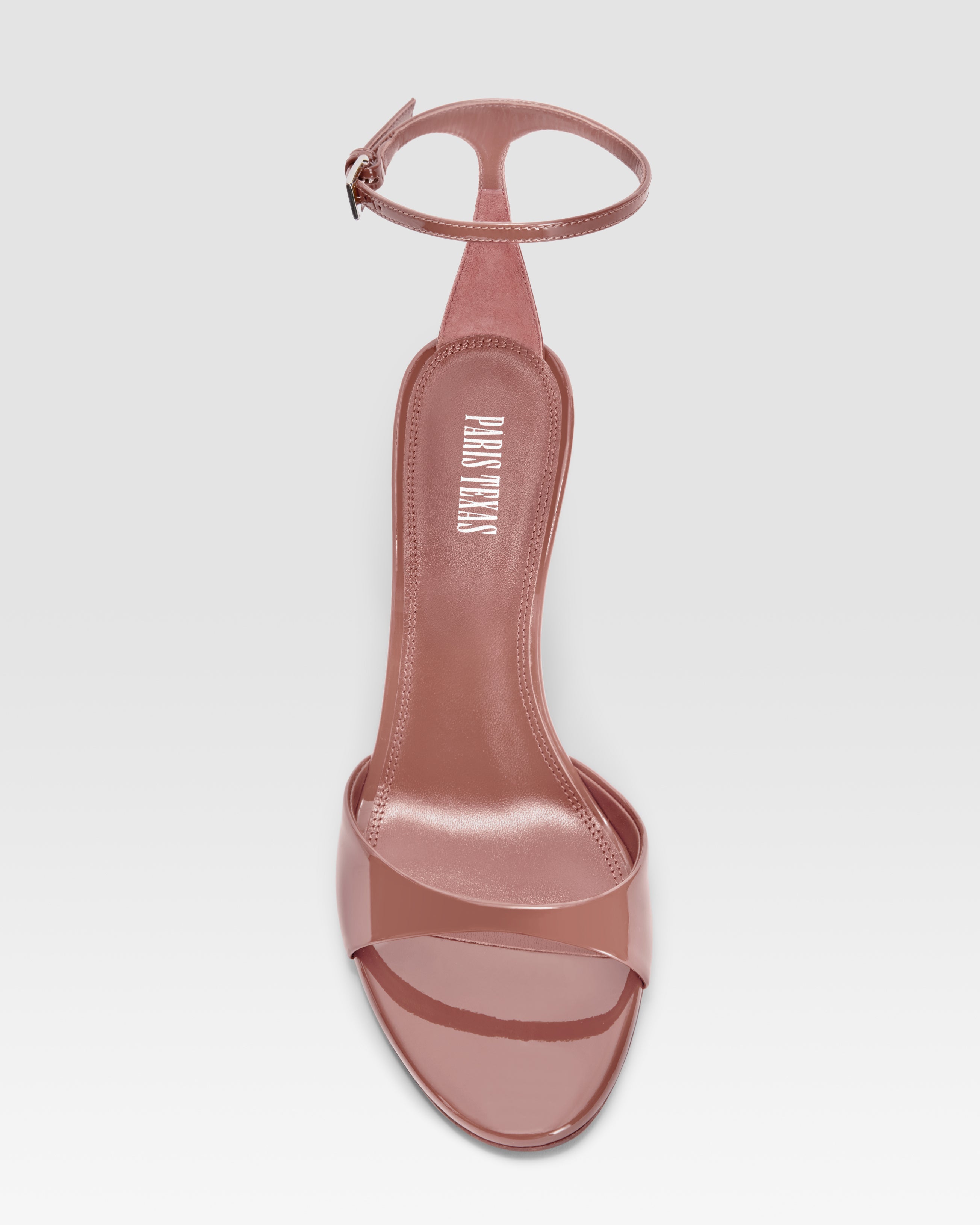 Ankle-strap sandals in Texas rose patent leather