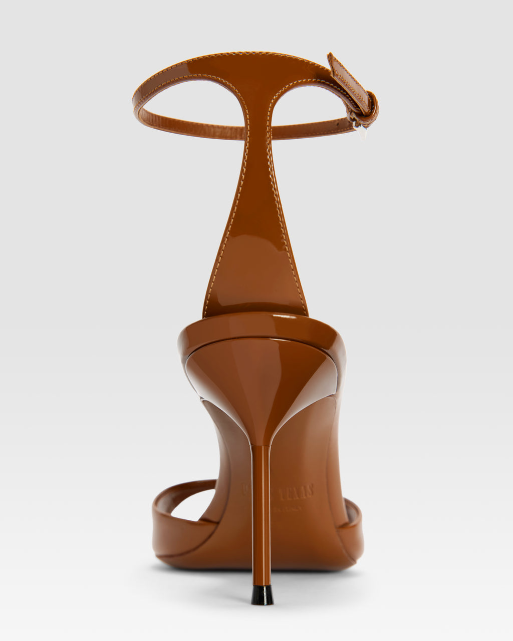 Ankle-strap sandals in coffee patent leather