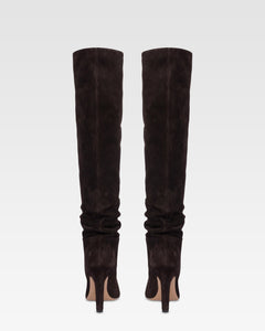 Stiefel aus tiefschwarzem Kalbsveloursleder.