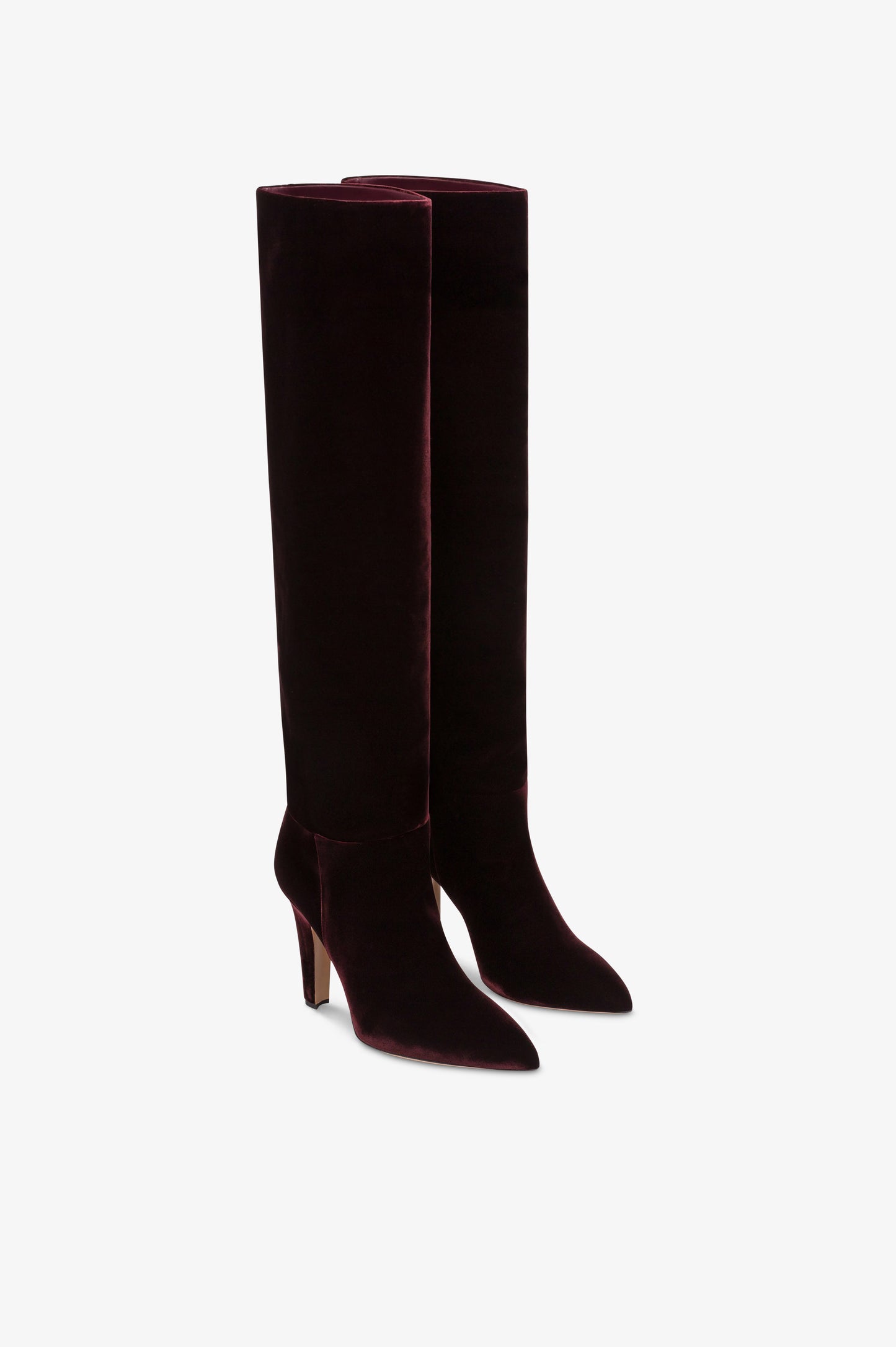 Boots in pinot noir velvet.