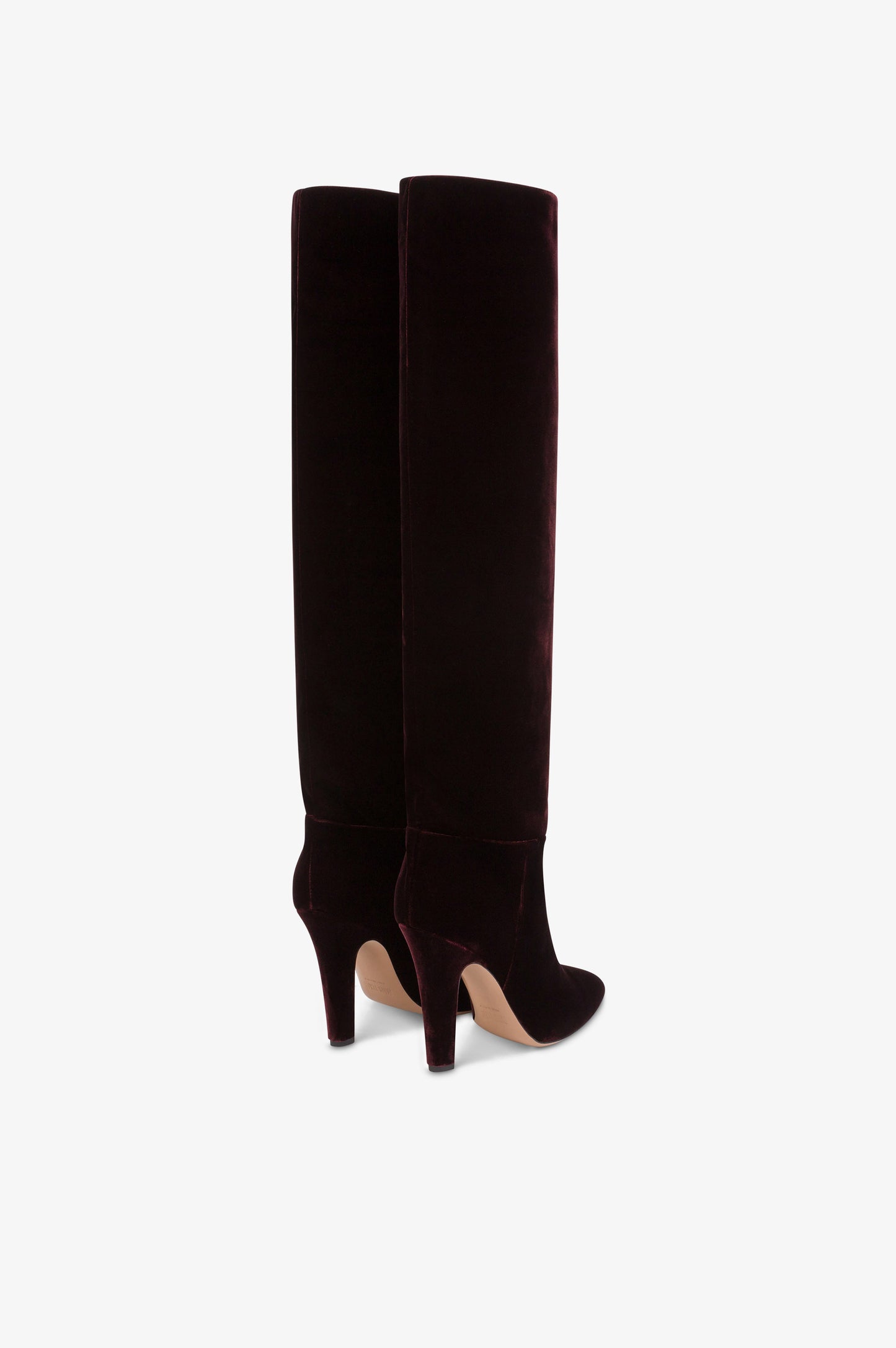 Boots in pinot noir velvet.