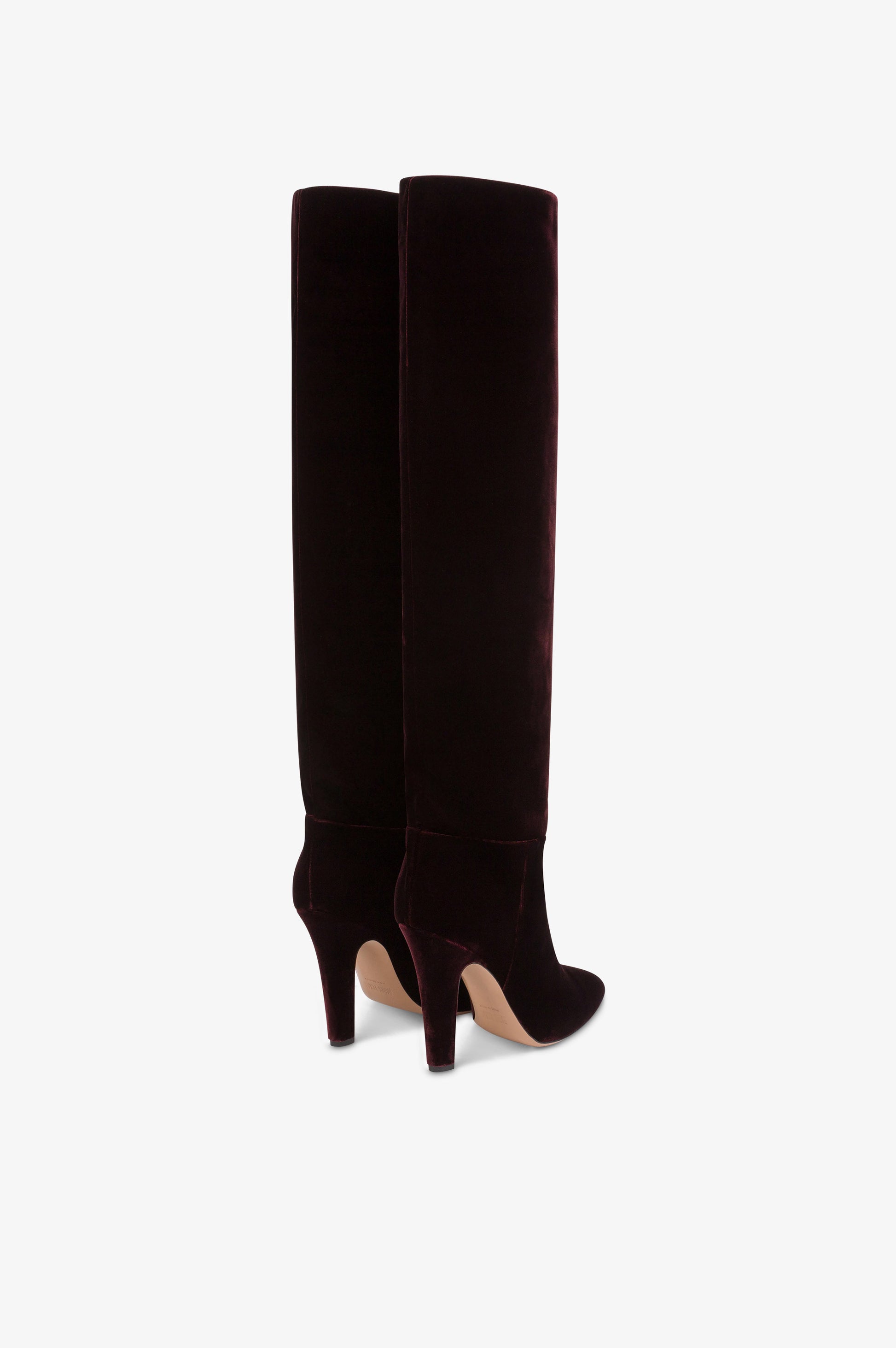 Boots in pinot noir velvet.