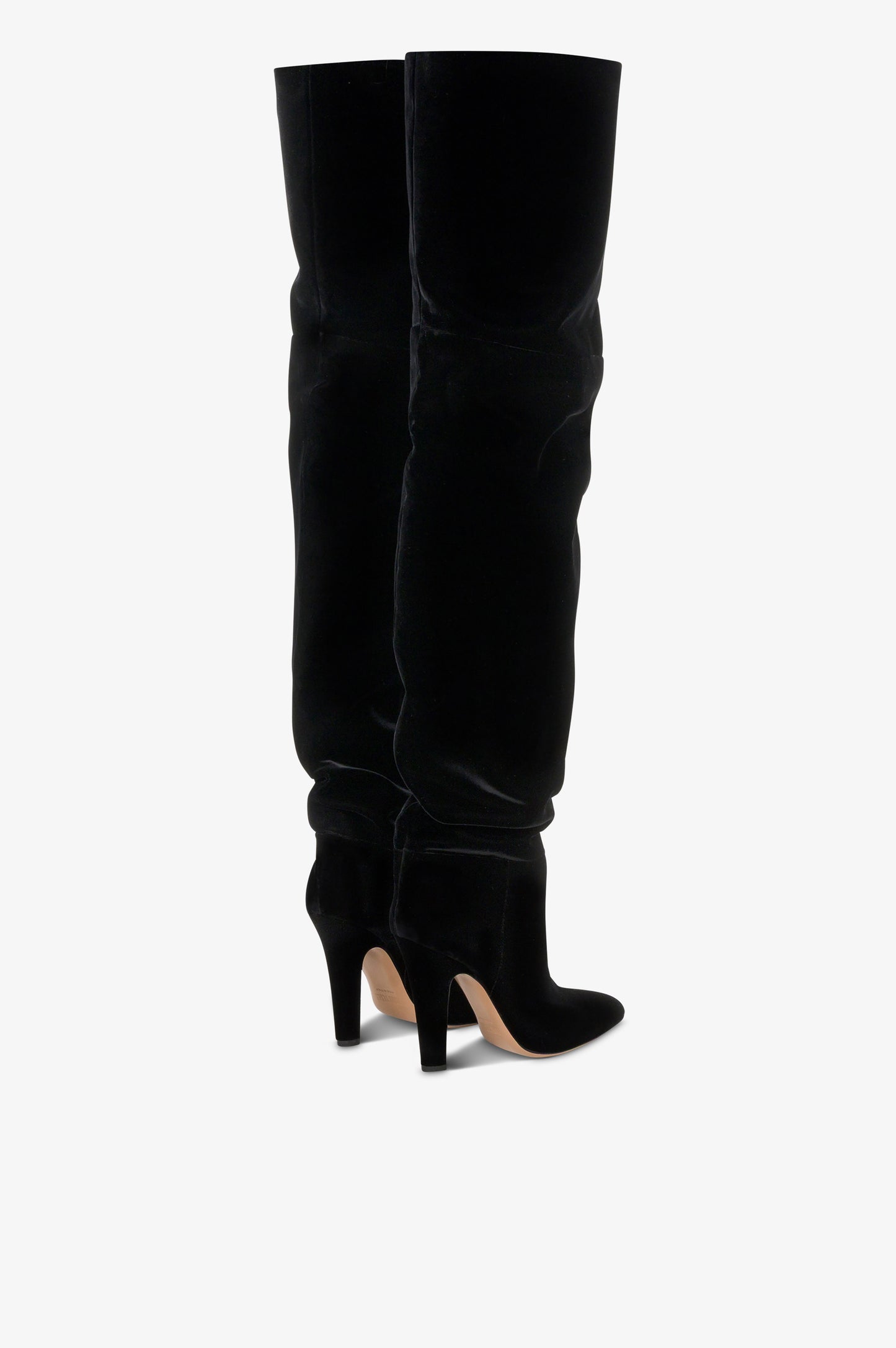 Over-the-knee boots in black velvet.