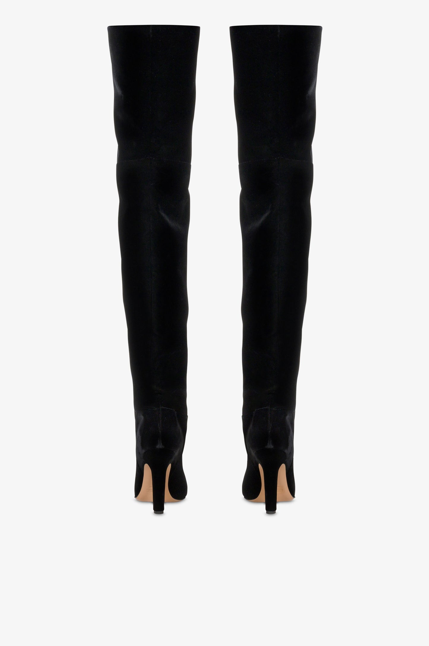 Over-the-knee boots in black velvet.