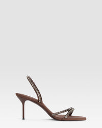 Sandale aus Crepe-Satin mit bestickten Nieten — EBONY-GREY DIAMOND
