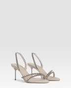 Slingback sandals in ebony crepe satin with stud detailing