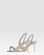 Slingback sandals in ebony crepe satin with stud detailing