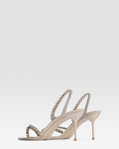 Slingback sandals in ebony crepe satin with stud detailing