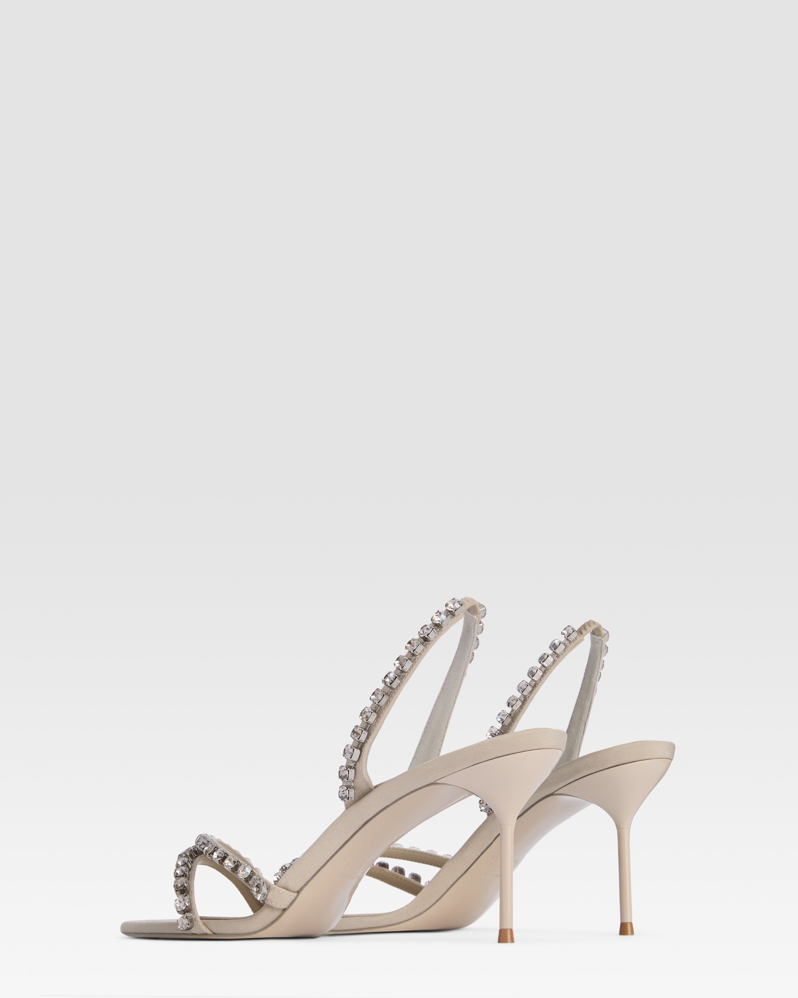 Slingback sandals in ebony crepe satin with stud detailing