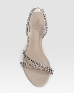 Slingback sandals in ebony crepe satin with stud detailing