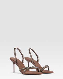 Slingback sandals in travertine crepe satin with stud detailing