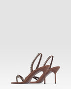 Slingback sandals in travertine crepe satin with stud detailing