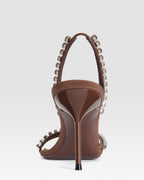 Slingback sandals in travertine crepe satin with stud detailing
