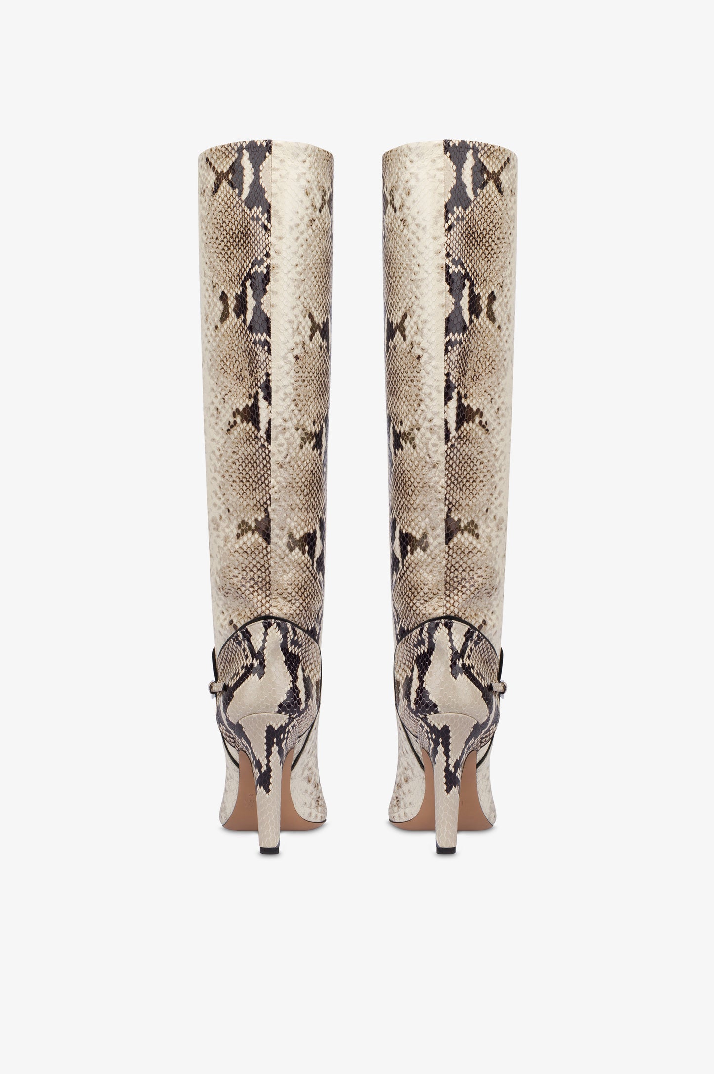 Stiefel aus naturfarbenem, bedrucktem Pythonleder.