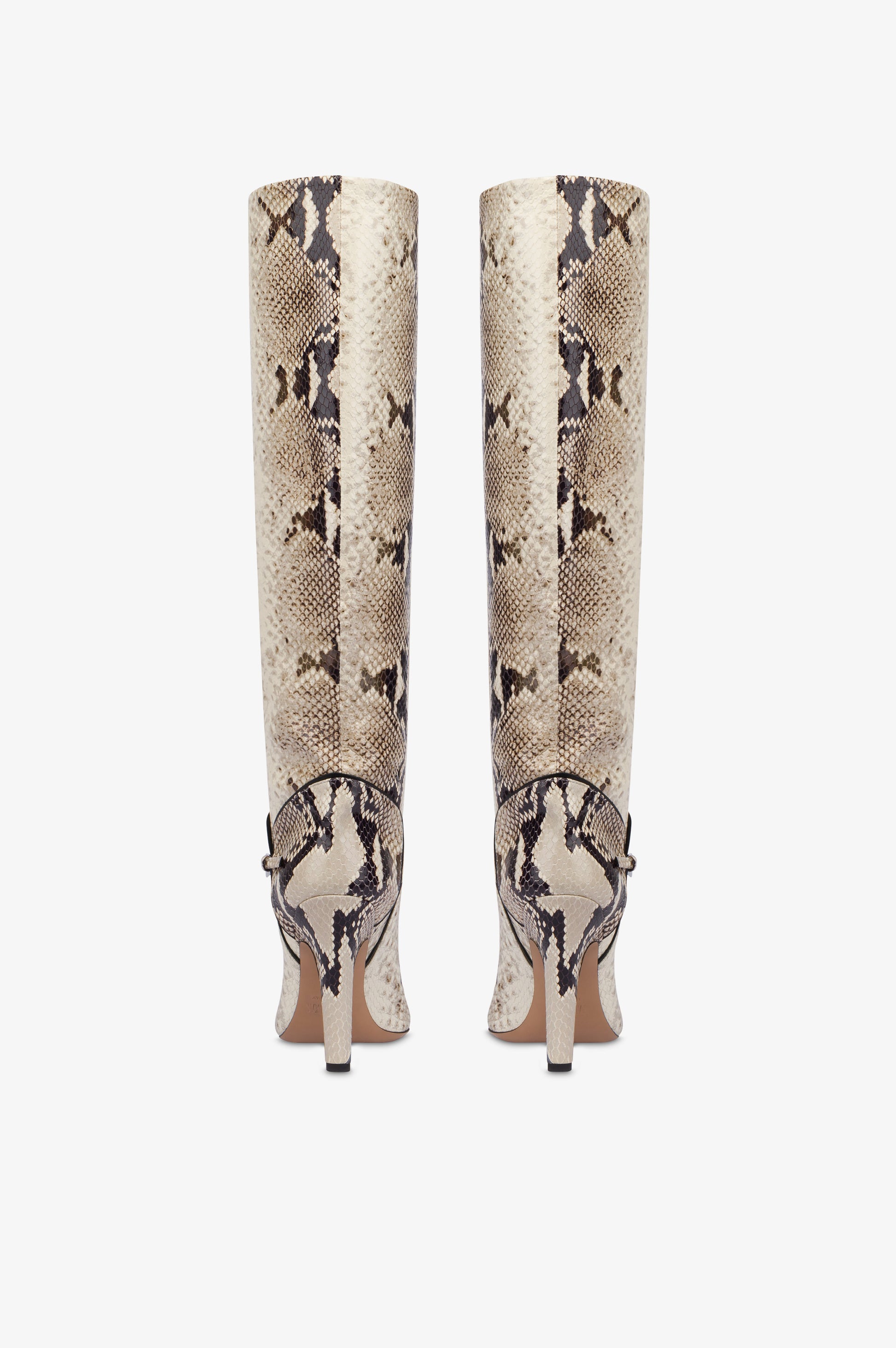 Stiefel aus naturfarbenem, bedrucktem Pythonleder.