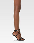 Ankle-strap sandals in black satin