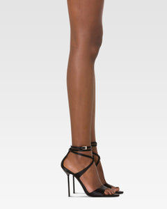 Ankle-strap sandals in black satin