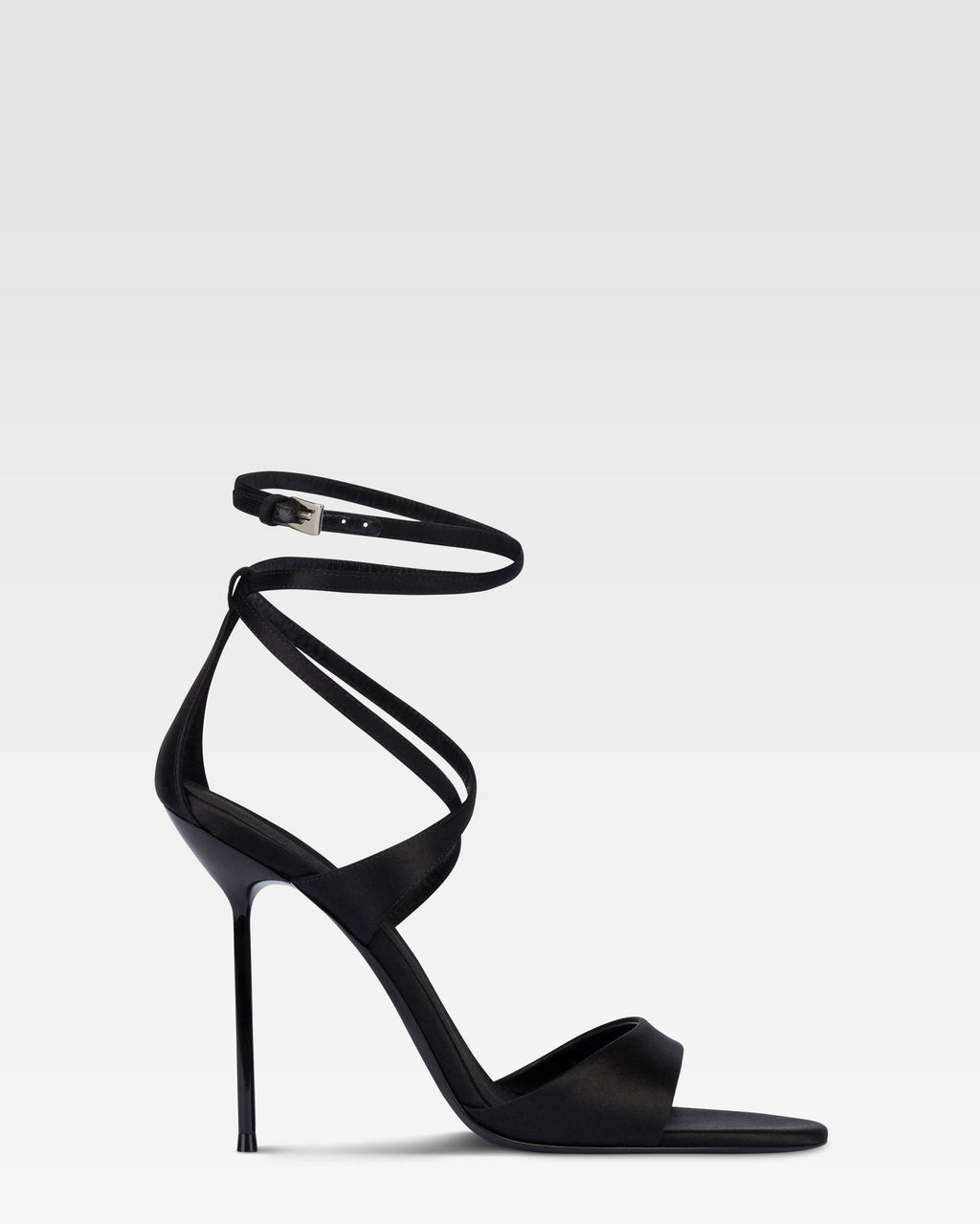 Ankle-strap sandals in black satin