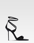 Ankle-strap sandals in black satin