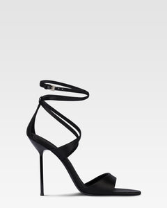 Ankle-strap sandals in black satin