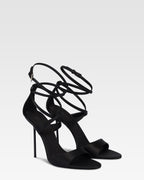 Ankle-strap sandals in black satin