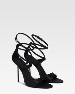 Ankle-strap sandals in black satin