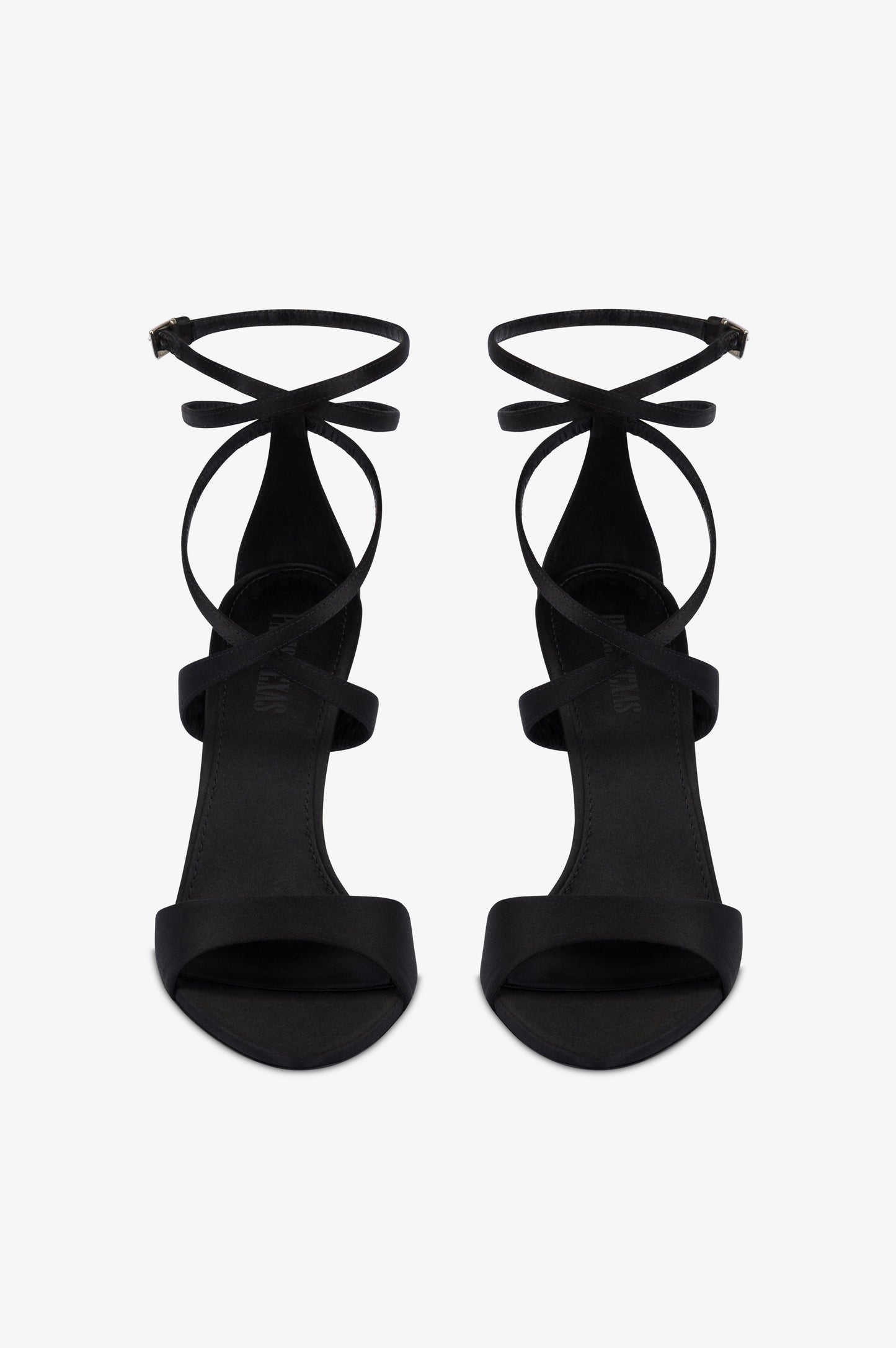 Ankle-strap sandals in black satin