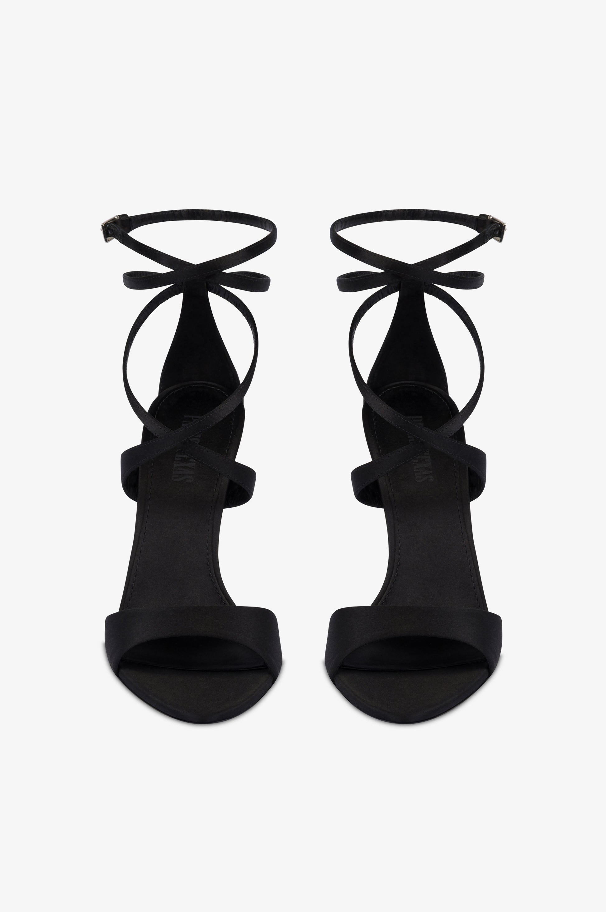 Ankle-strap sandals in black satin