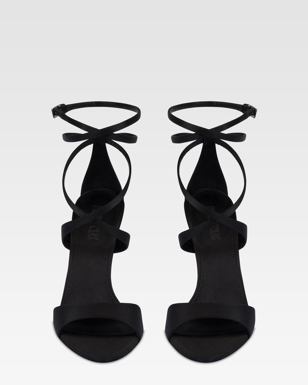 Ankle-strap sandals in black satin