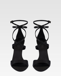 Ankle-strap sandals in black satin