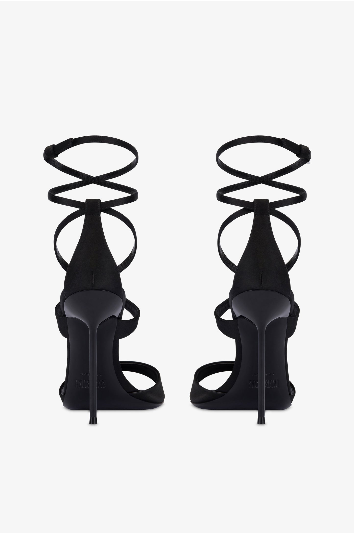 Ankle-strap sandals in black satin
