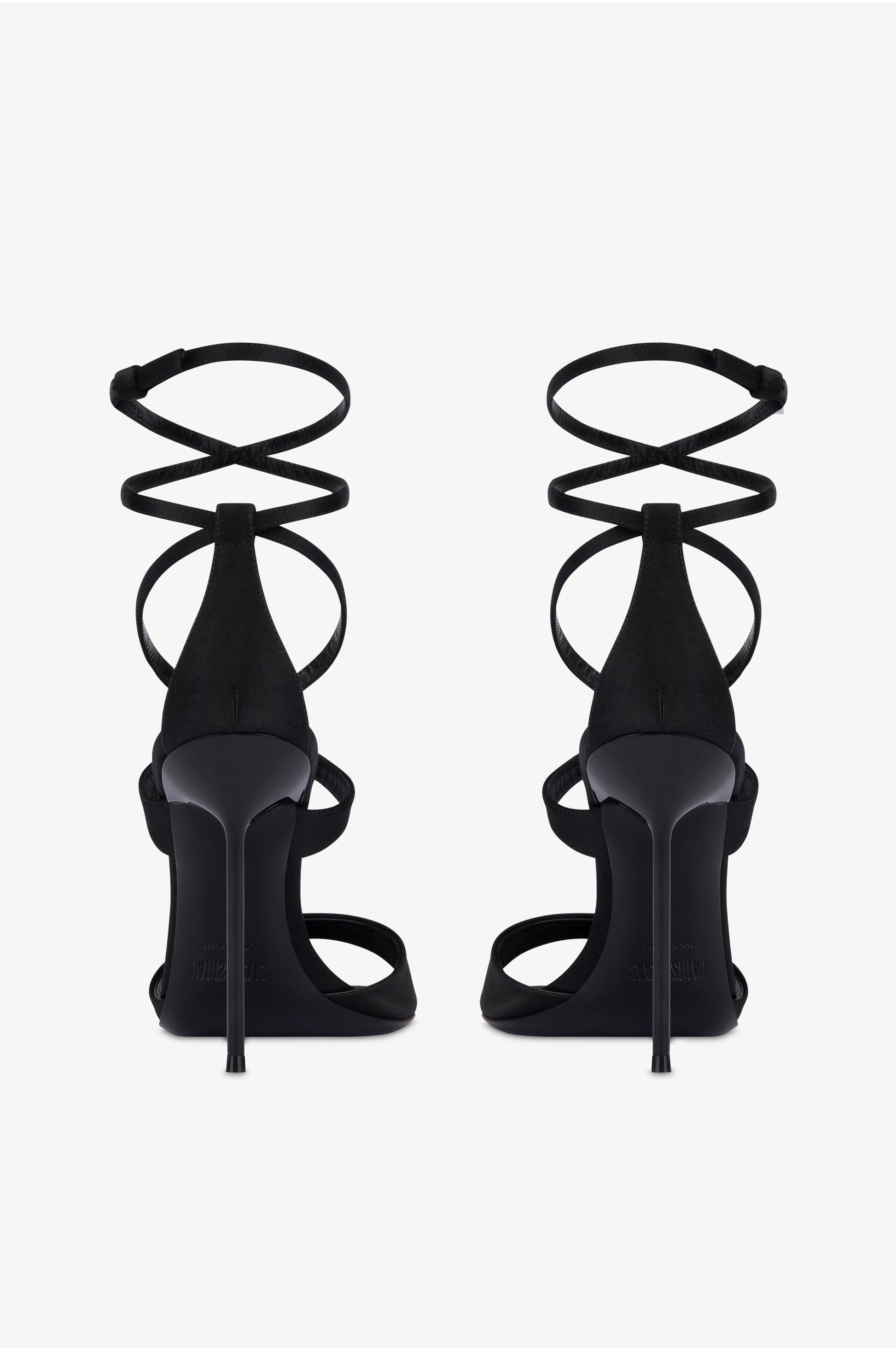 Ankle-strap sandals in black satin