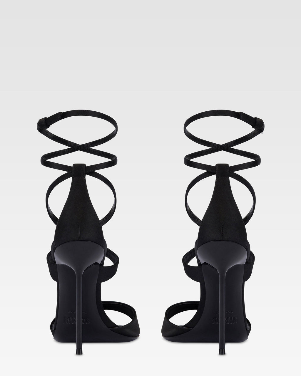 Ankle-strap sandals in black satin