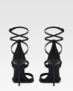 Ankle-strap sandals in black satin