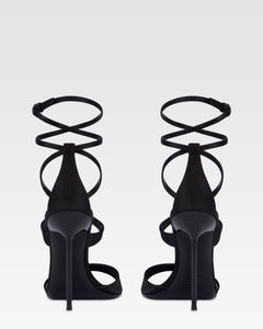 Ankle-strap sandals in black satin