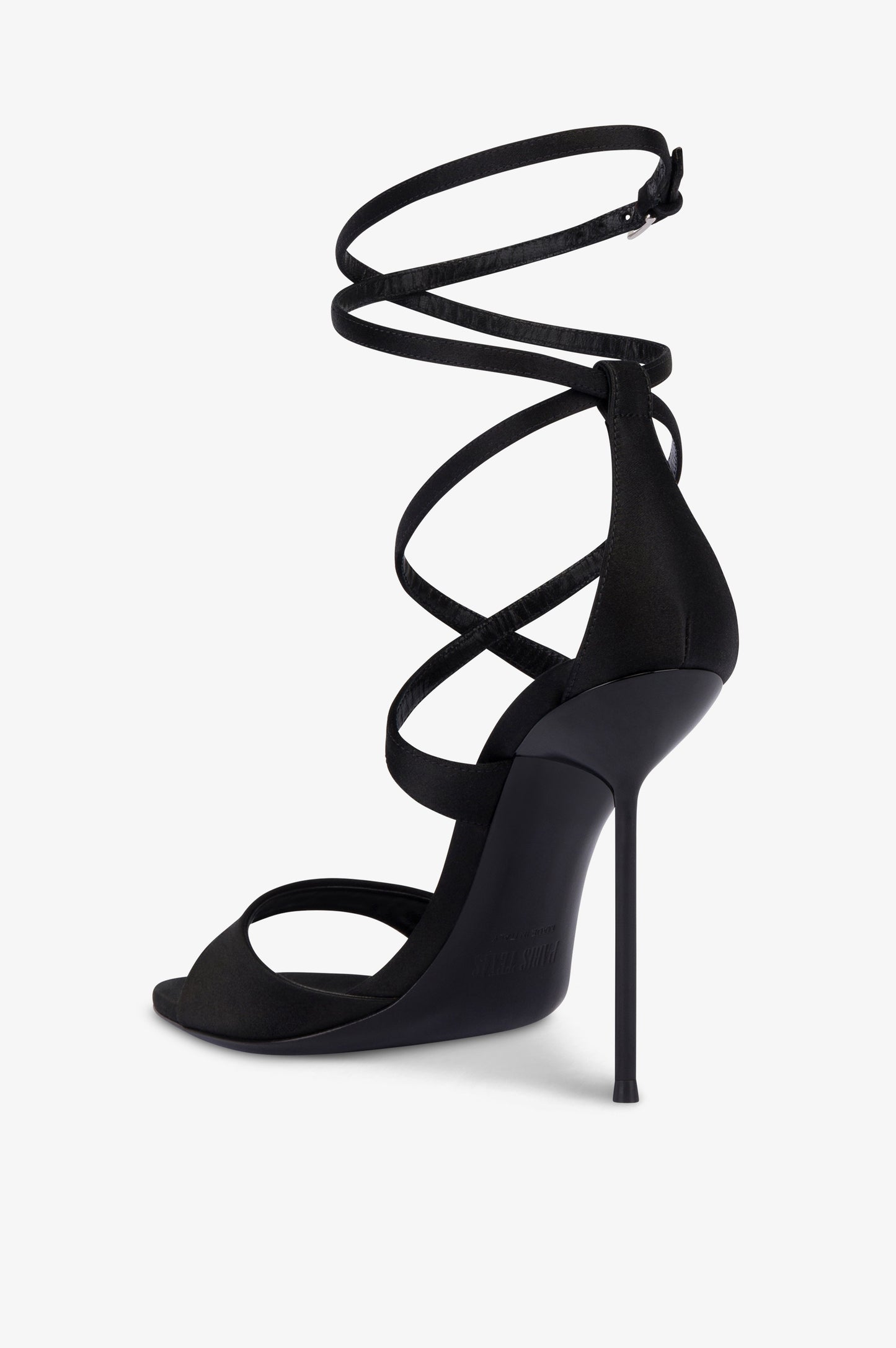 Ankle-strap sandals in black satin