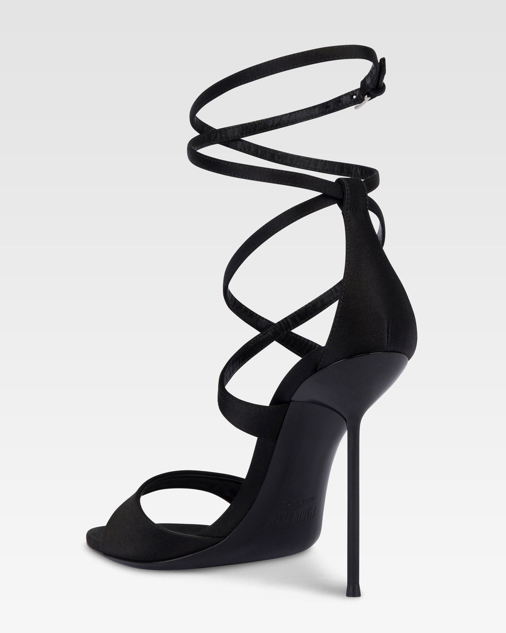 Ankle-strap sandals in black satin