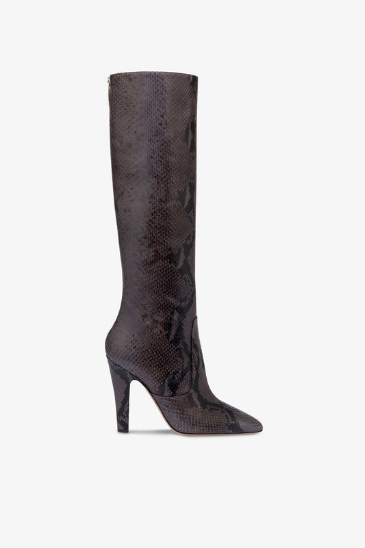 Boots in ash printed python leather.