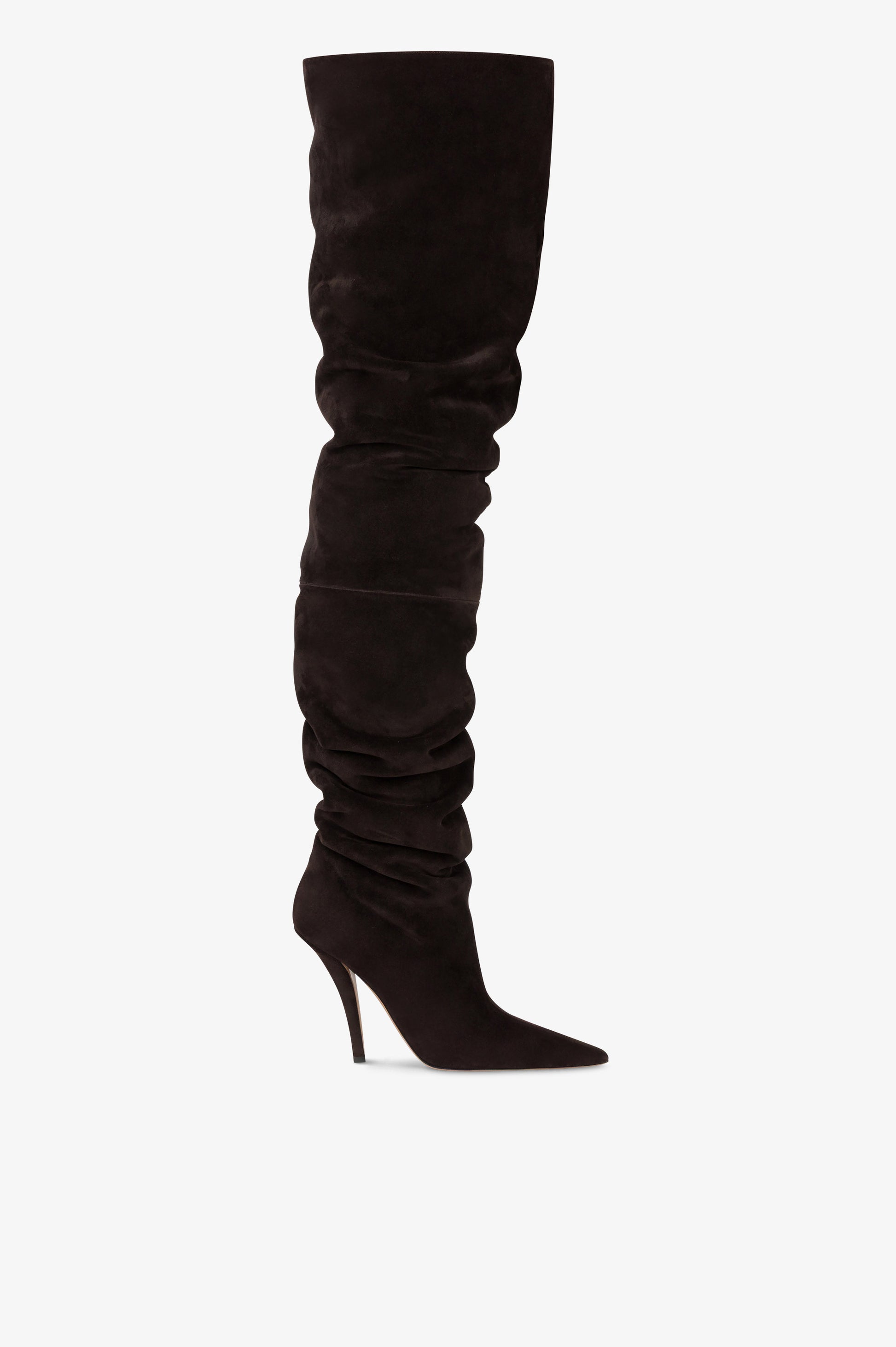 Over-the-knee boots in ebony suede leather.